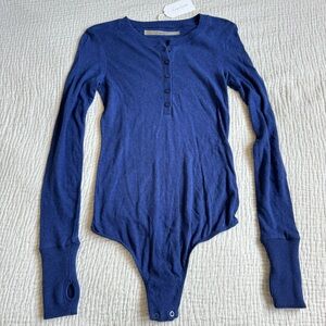 Enza Costa Navy Long-Sleeve Henley Bodysuit